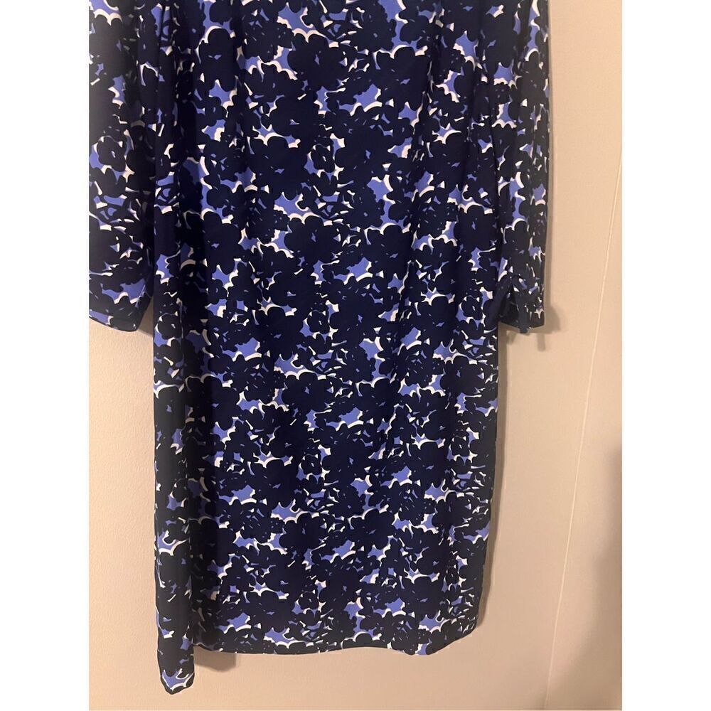 Talbots Women's 10 Scalloped Neck Shift Dress Blue Black Floral 3/4 Bow Sleeves - Picture 6 of 11